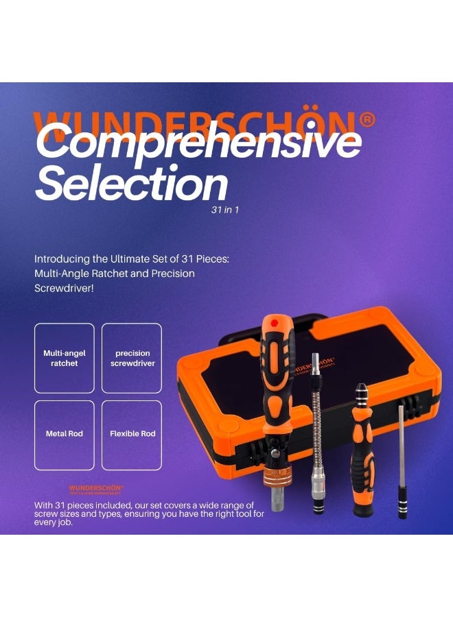 31-In-1 Multifunctional Reattaching Screwdriver Set 180 Degree Ratchet  Precision Screwdriver Interchangeable Magnetic Heads and Sockets