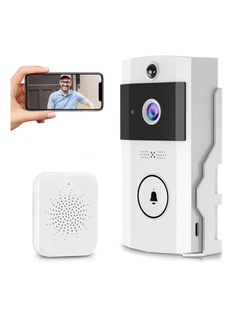 Wireless Doorbell with Camera and Chime HD 100MP Video, No Drill Mount, No Subscription, 100-Day Rechargeable Battery, Motion IR Sensor, Android & iPhone Remote Control and Intercom