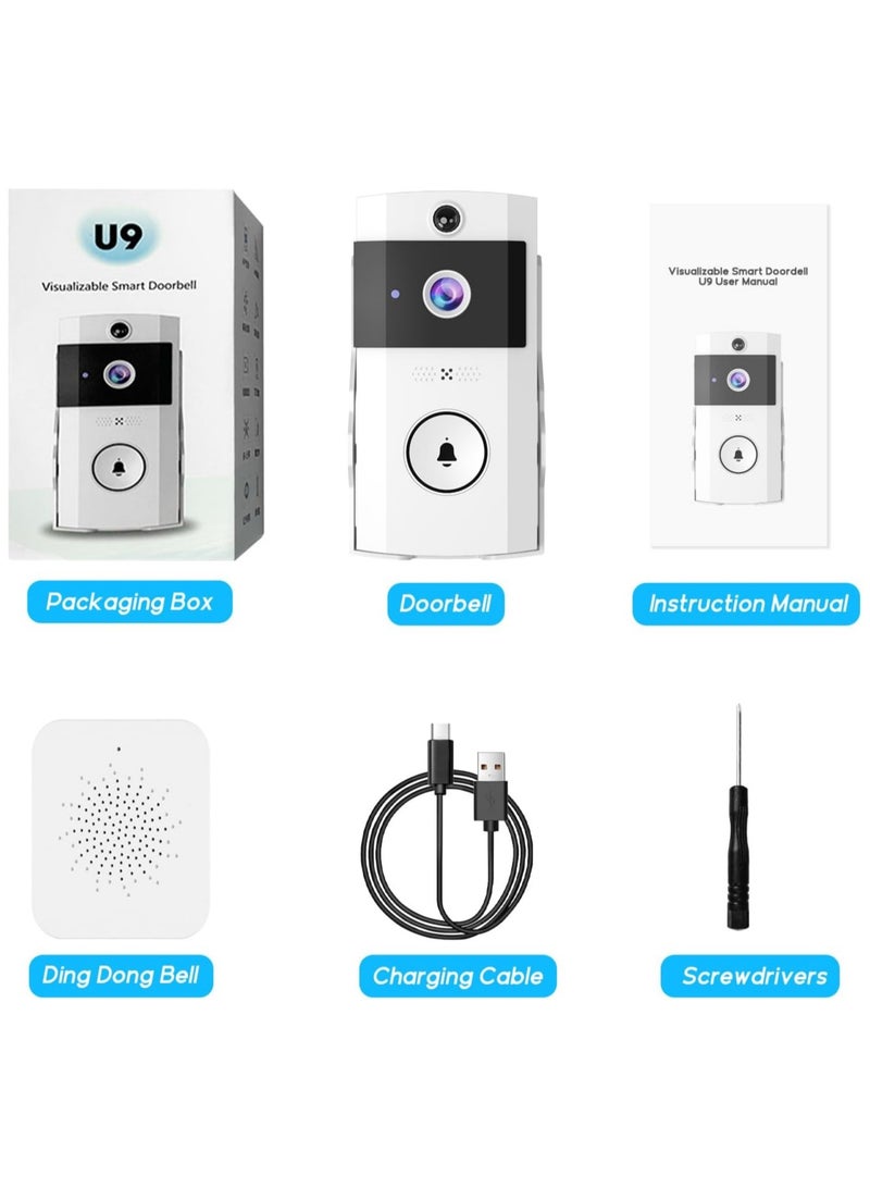 Wireless Doorbell with Camera and Chime HD 100MP Video, No Drill Mount, No Subscription, 100-Day Rechargeable Battery, Motion IR Sensor, Android & iPhone Remote Control and Intercom