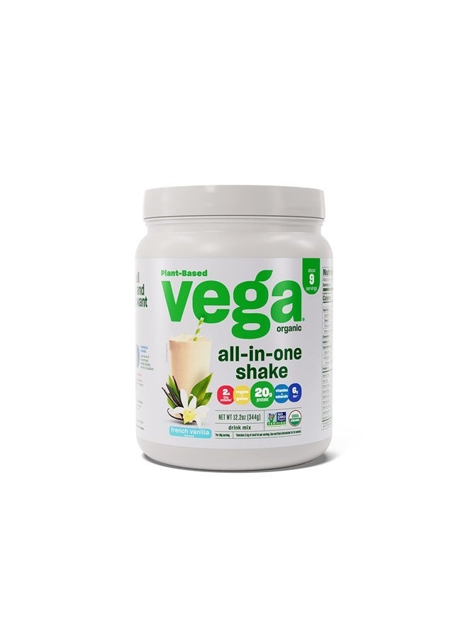 Organic All-in-One Vegan Protein Powder, French Vanilla -Superfood Ingredients, Vitamins for Immunity Support, Keto Friendly, Pea Protein for Women & Men, 12.2 oz (Packaging May Vary)