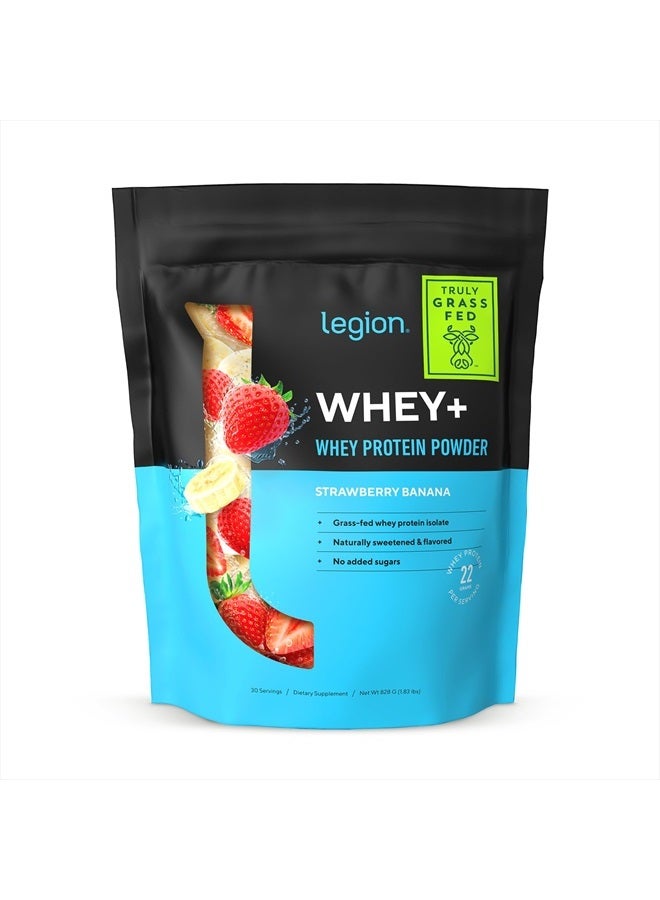 Whey+ Strawberry Banana Whey Isolate Protein Powder from Grass Fed Cows, Low Carb, Low Calorie, Non-GMO, Lactose Free, Gluten Free, Sugar Free, All Natural Whey (30 Serving Strawberry Banana)