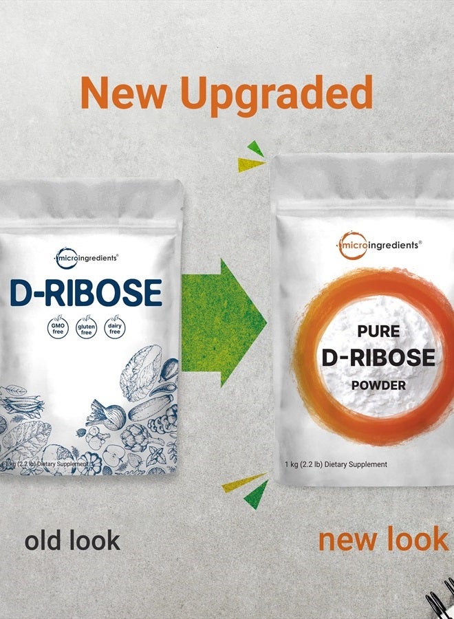 Pure D Ribose Powder, 1 KG (2.2 Pound and 200 Servings), Natural Simple Sugar, Dissolves Clear, Pharmaceutical Grade, Filler Free, No GMOs, No Gluten. and Water Soluble