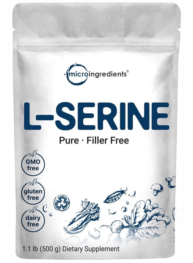 Pure L Serine Powder, 500 Grams (250 Day Supply), Filler Free, Supports Production of L-Cystine & L-Tryptophan for Brain Health, Water Soluble, No GMOs, No Gluten