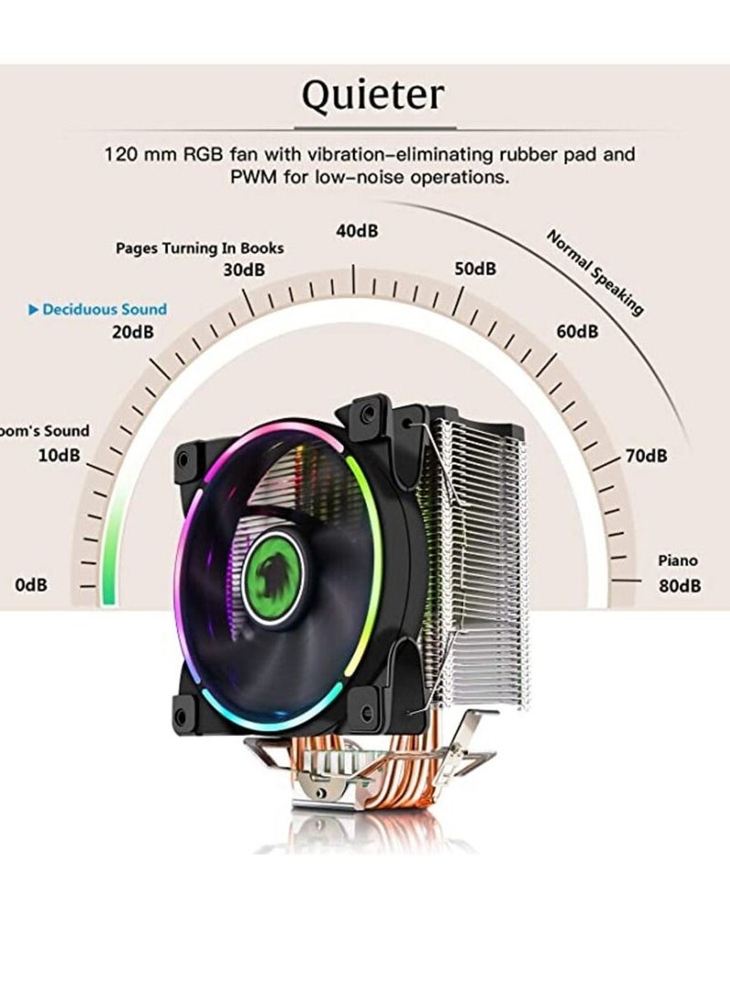 CPU Cooler, 120mm Addressable RGB PWM Fan with 4 Copper Heatpipes, GAMEMAX GAMMA-500-RAINBOW