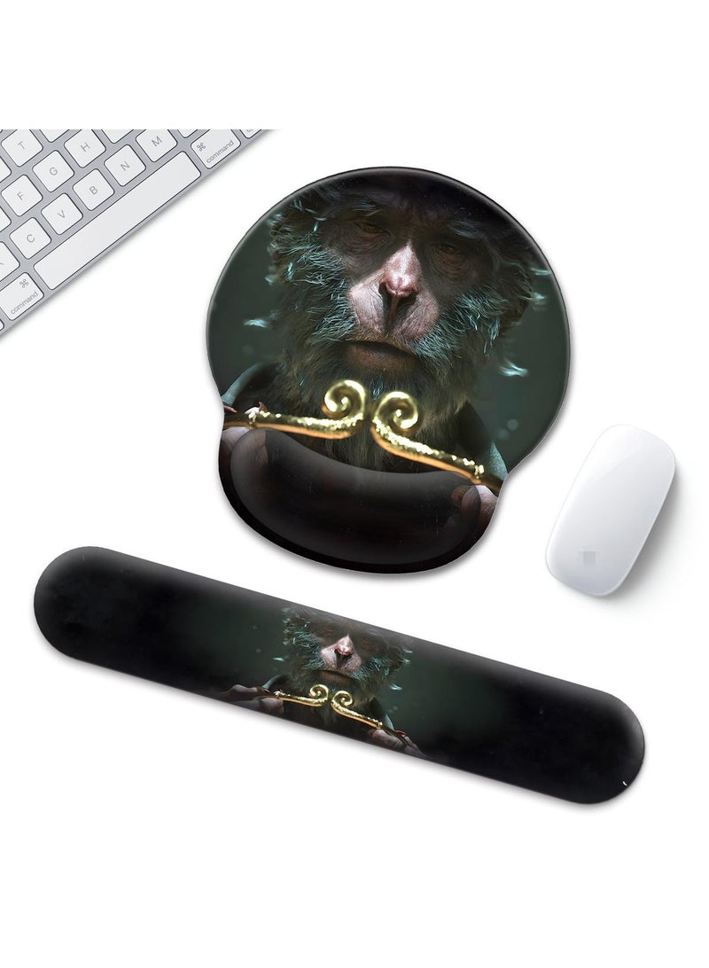 Black Myth Wukong Enlarged Superfine Fiber Soft Smooth Memory Foam Ergonomic Mouse Pad Keyboard Wrist Rest Comfortable for Desktop Laptop Mac or Gaming Stress Free Typing