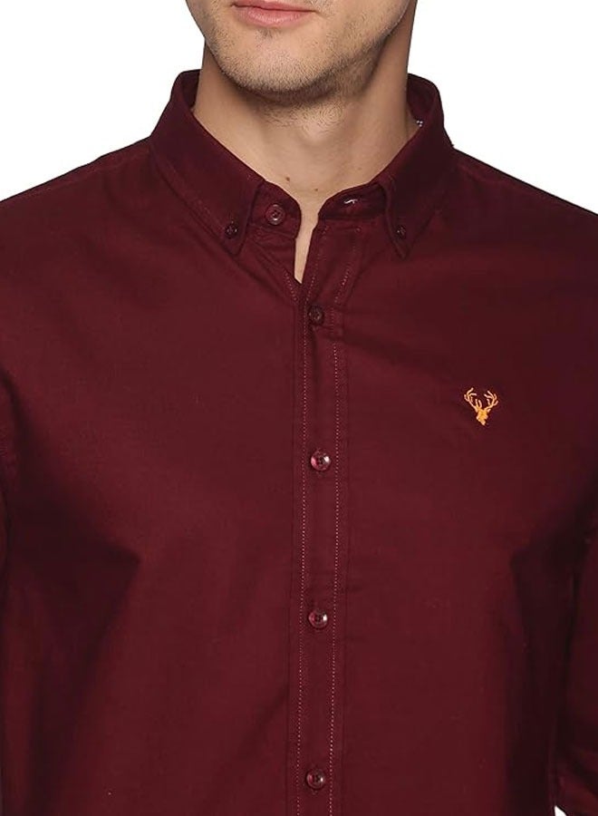 U.S. ELK Men's Button Down Shirt | Casual Slim Fit, Long Sleeve Oxford Shirts For Men | Smart Fit Cuff  - Maroon