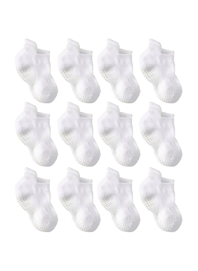 baby Toddler Grip Ankle Socks - 12 Pairs - Non Slip/Skid Covered (12-36 Months)