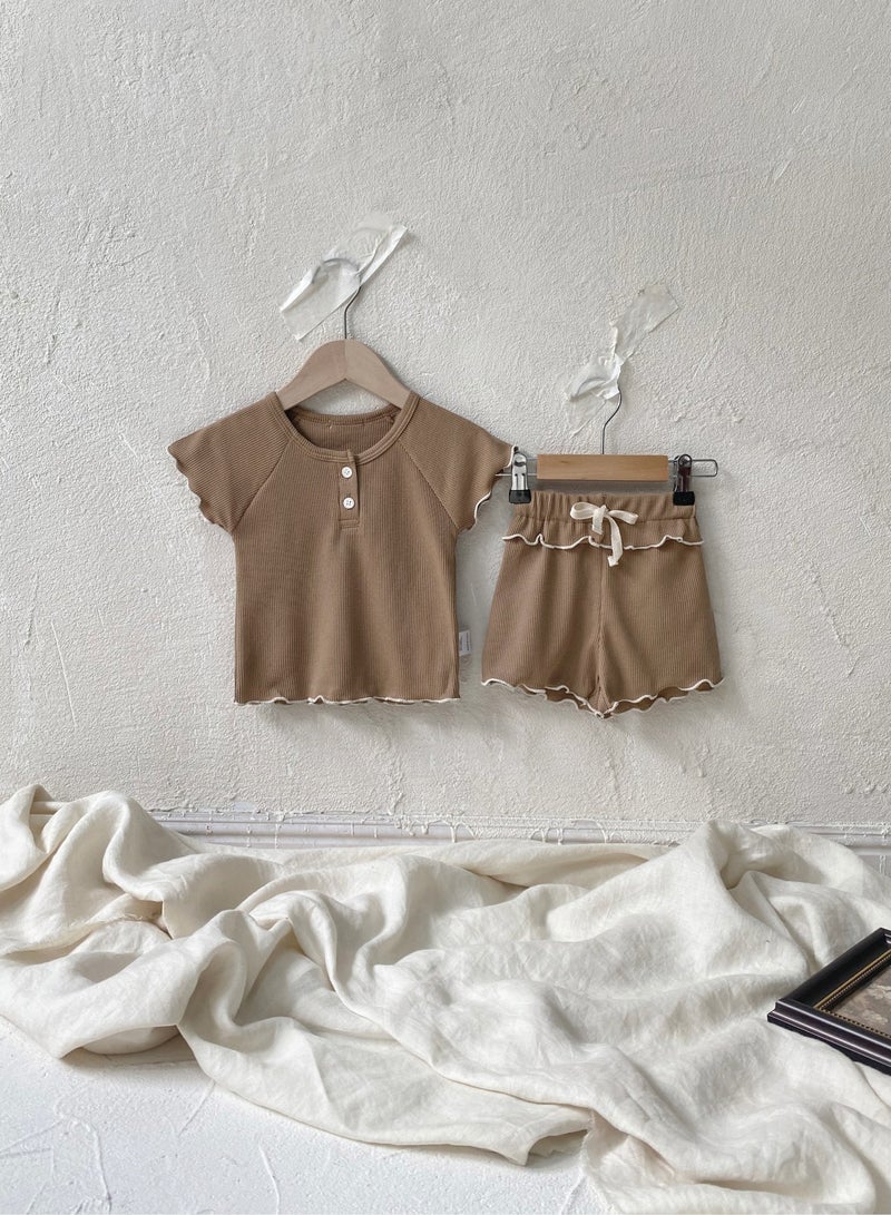 Soft And Breathable Cotton Short-Sleeved Shorts For Baby Girls