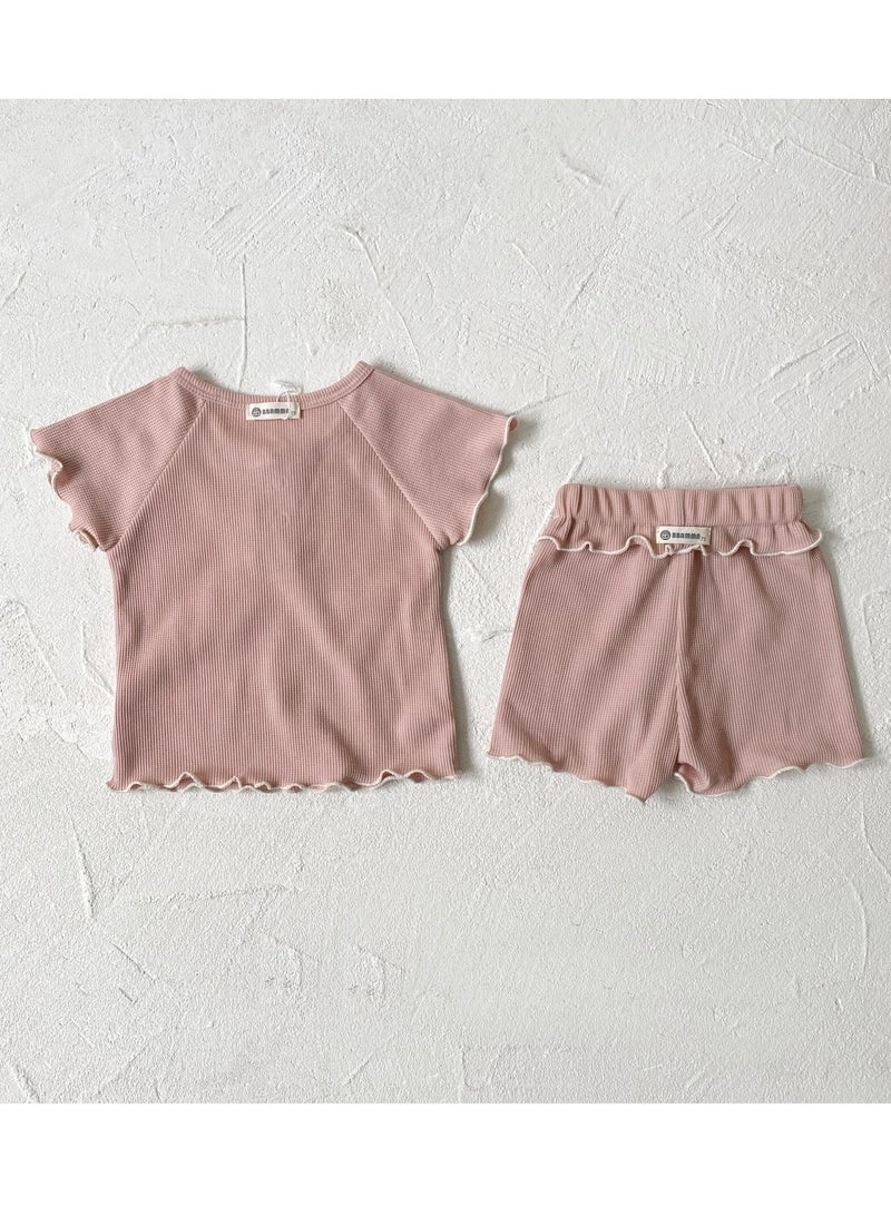 Soft And Breathable Cotton Short-Sleeved Shorts For Baby Girls