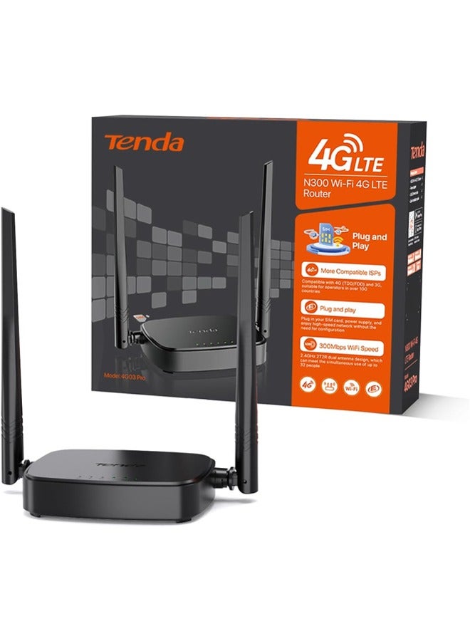 Router 4G SIM 4G03 Pro - Mobile WiFi Router 3G/4G Wireless Band 2.4 GHz 300Mpbs, LTE Cat4 150Mpbs Black.