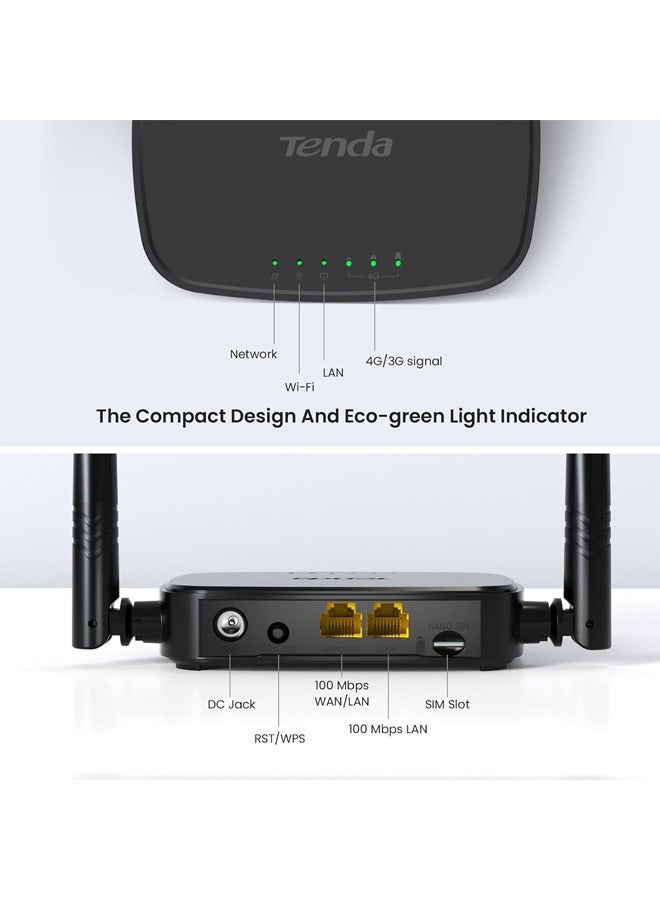 Router 4G SIM 4G03 Pro - Mobile WiFi Router 3G/4G Wireless Band 2.4 GHz 300Mpbs, LTE Cat4 150Mpbs Black.