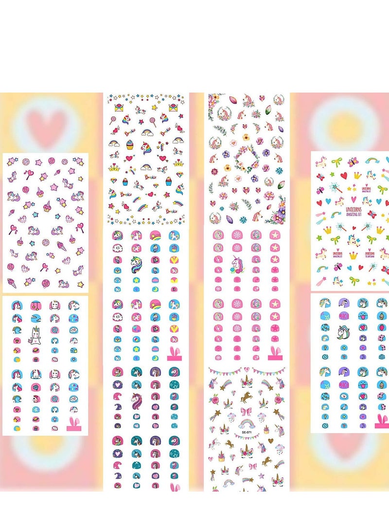 Unicorn Kids Nail Art Stickers Decals for Little Girls, Rainbow Heart Stars Princess Wrap Decoration Self Adhesive Finger Toe Tip Birthday Party Favor Gift 10pcs