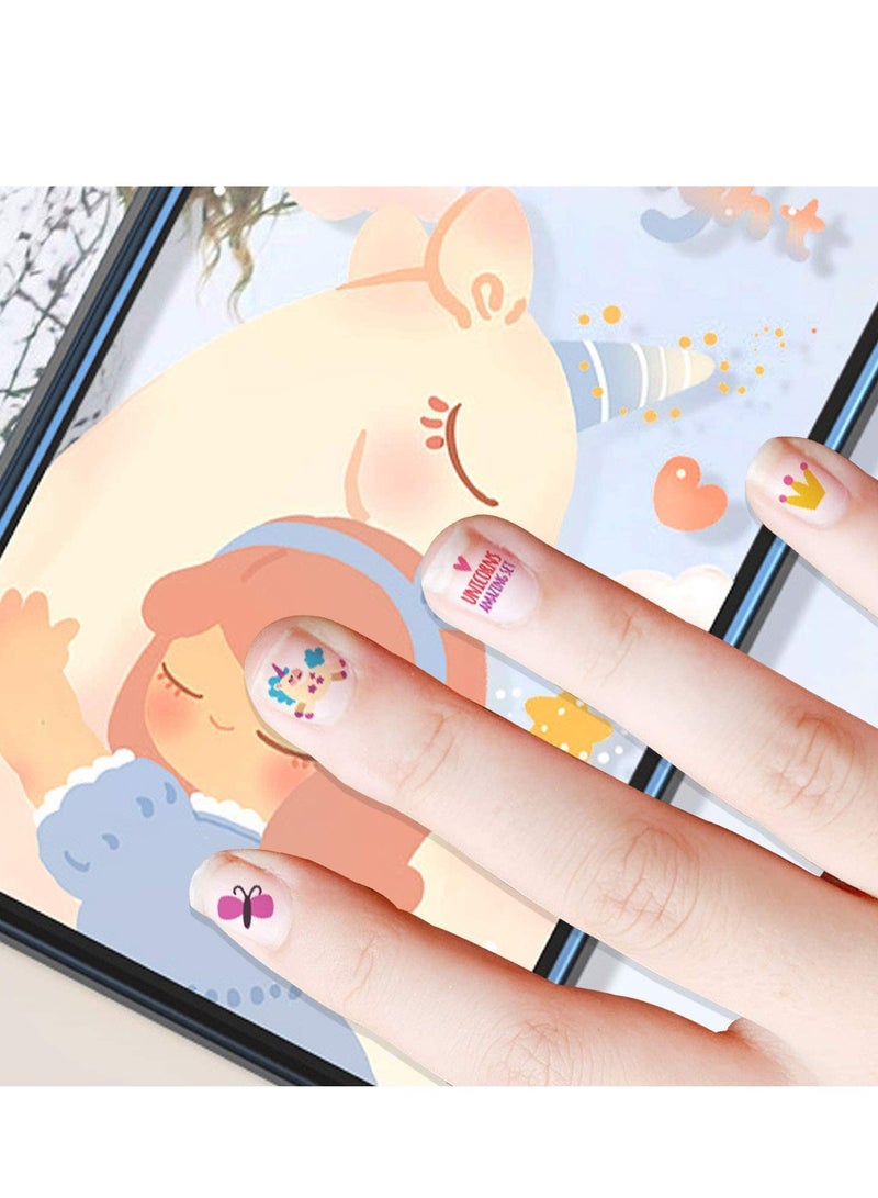 Unicorn Kids Nail Art Stickers Decals for Little Girls, Rainbow Heart Stars Princess Wrap Decoration Self Adhesive Finger Toe Tip Birthday Party Favor Gift 10pcs