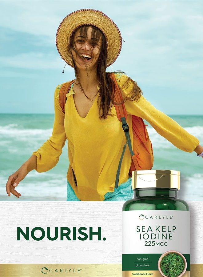 Sea Kelp Iodine | 225mcg | 500 Tablets | Non-GMO, Gluten Free | Traditional Herb Supplement | by Carlyle