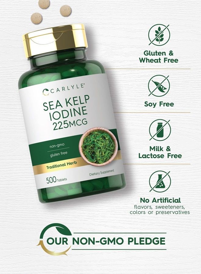 Sea Kelp Iodine | 225mcg | 500 Tablets | Non-GMO, Gluten Free | Traditional Herb Supplement | by Carlyle