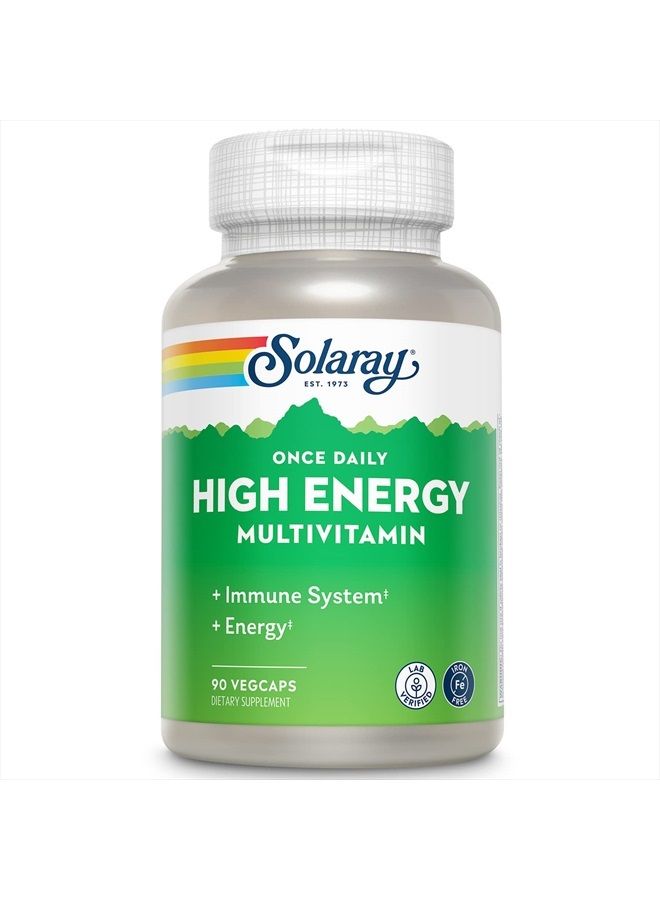 Once Daily High Energy Multivitamin, Iron Free | Complete Multi w/ Whole Food & Herb Base | Non-GMO | 90 VegCaps