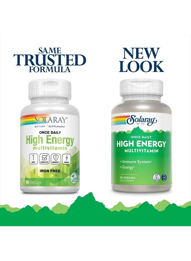 Once Daily High Energy Multivitamin, Iron Free | Complete Multi w/ Whole Food & Herb Base | Non-GMO | 90 VegCaps