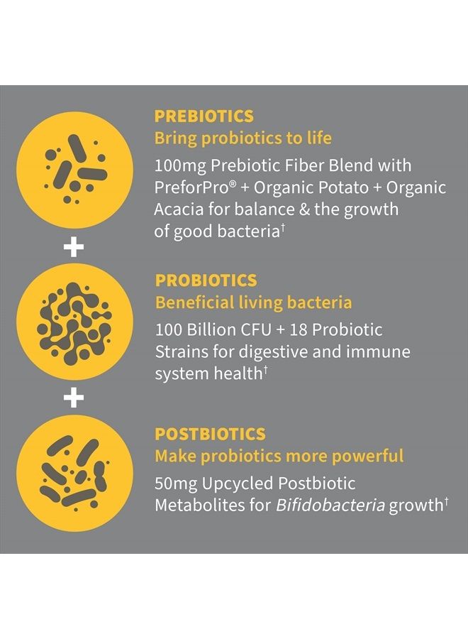 Dr Formulated Once Daily 3-in-1 Complete Probiotics, Prebiotics & Postbiotics Supplement for Women and Men's Digestive & Immune Health – Extra Strength, 100 Billion CFU, 30 Day Supply