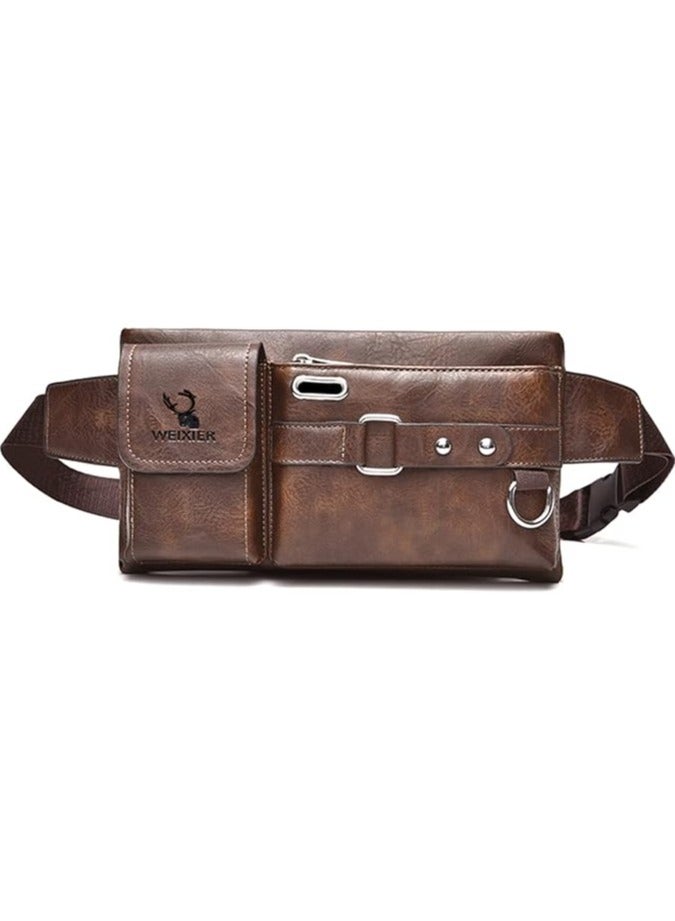 High Degree Leather Mens Waist Bag Messenger Post Bag Unisex, Dark Brown