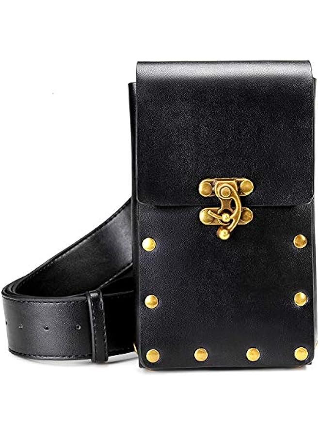 Belt Pouch Waist Bag Pack Medieval Vintage Leather Pouch Cellphone Holder Holster Carry Belt Purse Pocket Casual Hiking Festival Renaissance Faire Costume Props Travel Wallet (Black)