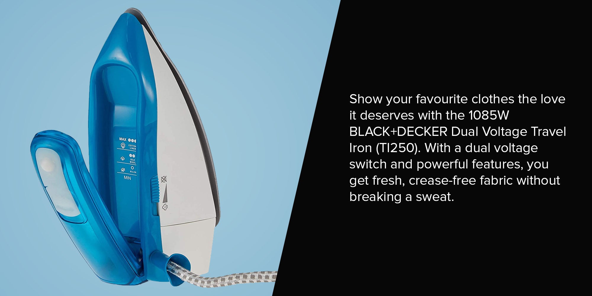 Dual Voltage Travel Iron 1085W TI250 White/Blue