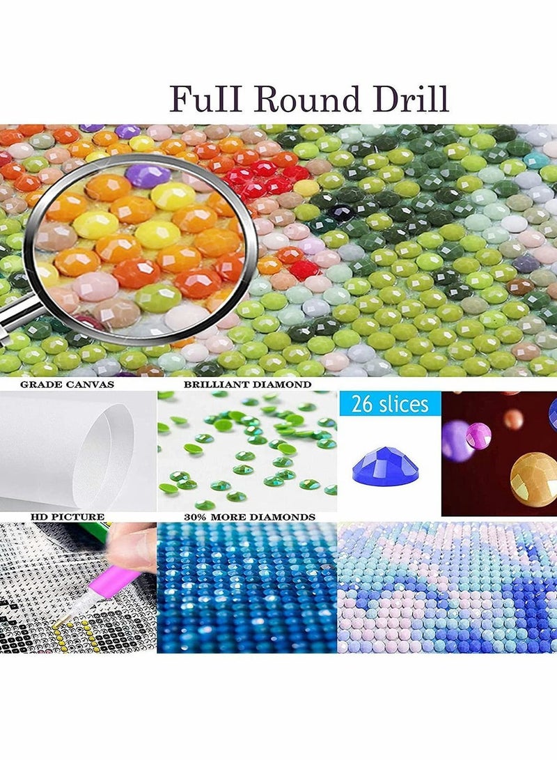 Cat Flowers 5D Diamond Painting Numbers Kit, Paint Round Beads Full Drill Canvas Wall Home Decoration Gift, DIY for Adults & Kids