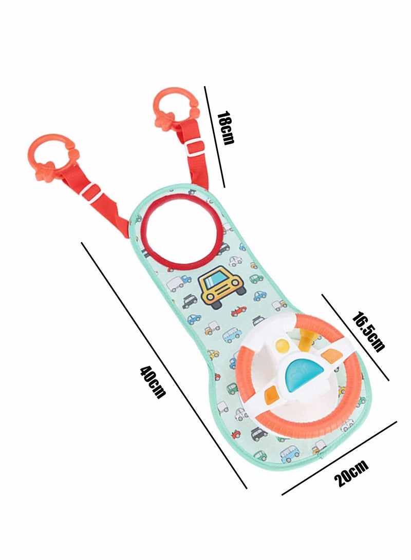 Infant Car Seat Play Toys with Mirror, Musical Steering Wheel and Light Features for Engaging Travel Fun