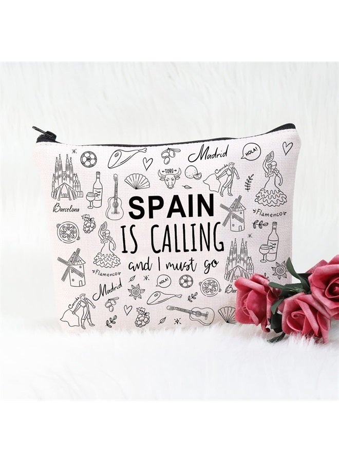 Spain Family Trip Gift Spain Is Calling And I Must Go Cosmetic Bag Spanish Honeymoon Gift (Spain Is Calling Cosmetic Bag)