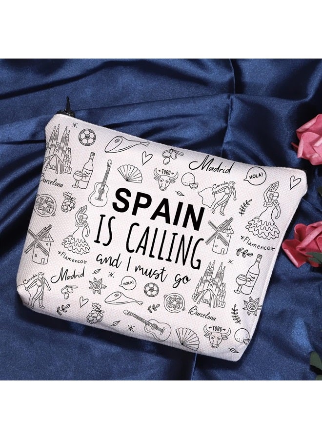 Spain Family Trip Gift Spain Is Calling And I Must Go Cosmetic Bag Spanish Honeymoon Gift (Spain Is Calling Cosmetic Bag)