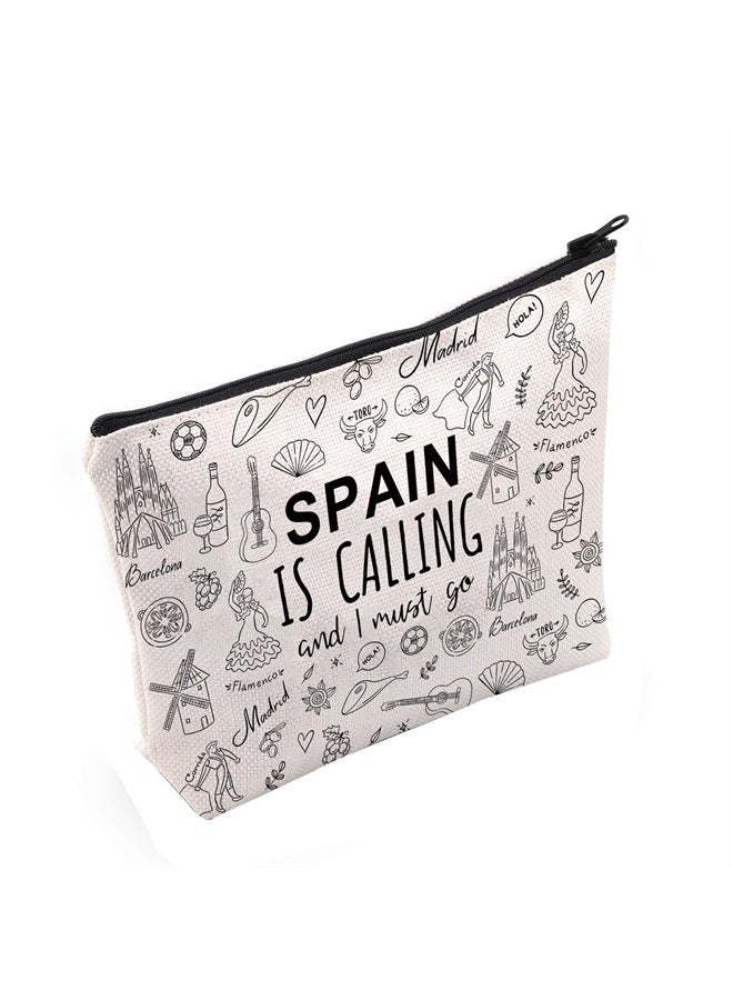 Spain Family Trip Gift Spain Is Calling And I Must Go Cosmetic Bag Spanish Honeymoon Gift (Spain Is Calling Cosmetic Bag)