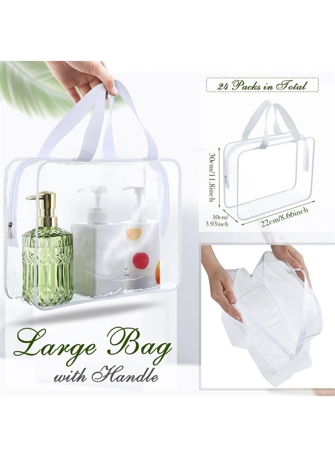 24 Pcs Large Clear Cosmetic Bags Clear Makeup Bags Large Travel Makeup Organizer Waterproof Tote Bags Storage Purse Bulk Toiletry Pouches for Toiletries (White)