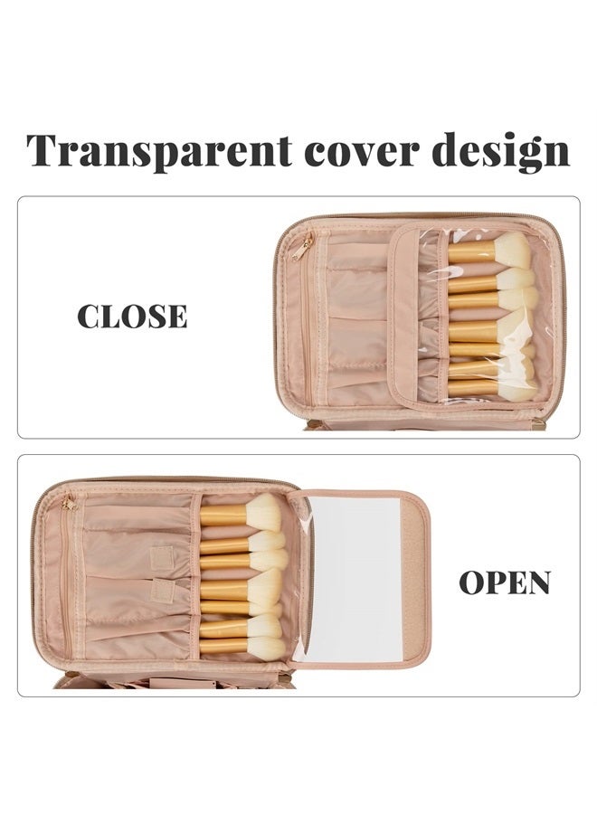 Makeup Bag,Large Travel Makeup Bag Organizer Cosmetic Bags for Women Washable Make Up Bag Makeup Organizer Case with Dividers - Large,Beige Apricot