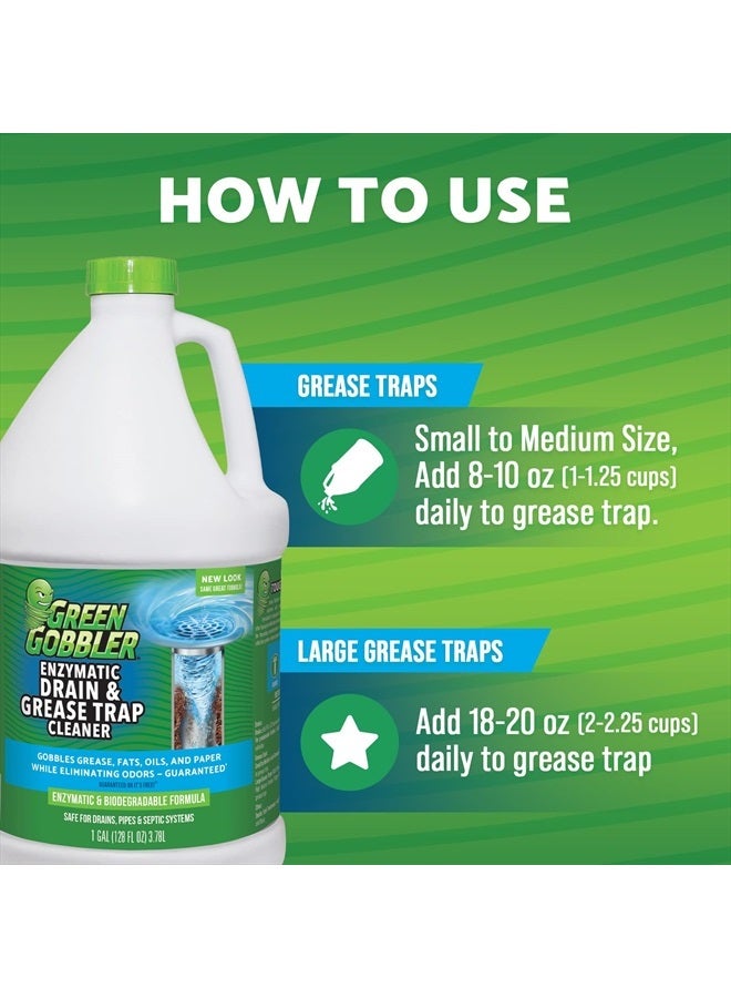 Enzyme Drain Cleaner | Controls Foul Odors & Breaks Down Grease, Paper, Fat & Oil in Sewer Lines, Septic Tanks & Grease Traps | 1 Gallon