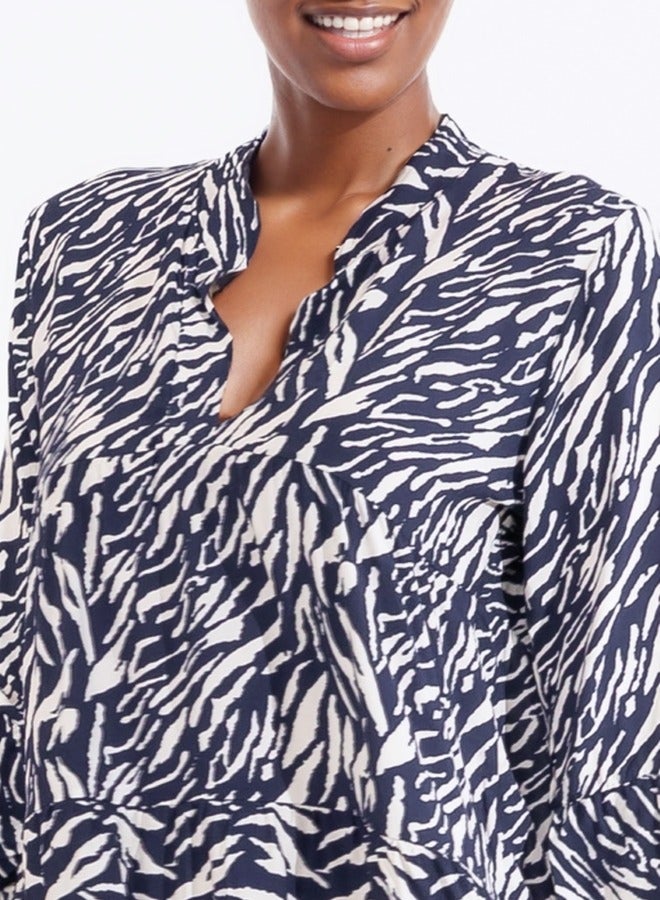 3/4 Sleeve V-Neck Printed Tunic Dress