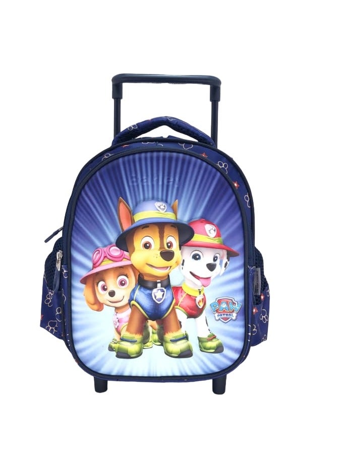 Children's Rolling Backpack with Fun Cartoon Pups Design Wheeled School Bag for Kids with Spacious Compartments