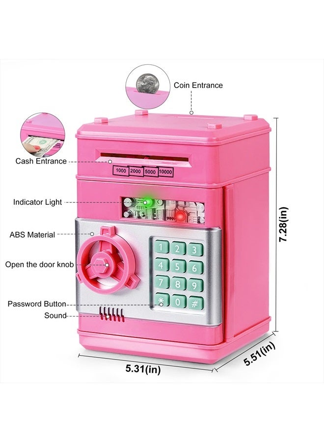 Piggy Bank for Girls 4-11 Years Old,Kids Safe Bank for Boys Christmas Birthday Gifts Toy for Kids Electronic ATM Money Bank for Adults Money Saving Box Safe Coin Bank Toy Kids Toys Pink