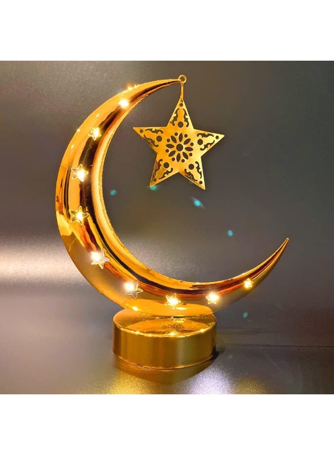 MOONCEE Gold Metal Table Centrepiece - Crescent Moon & Hanging Star