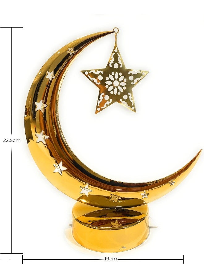 MOONCEE Gold Metal Table Centrepiece - Crescent Moon & Hanging Star