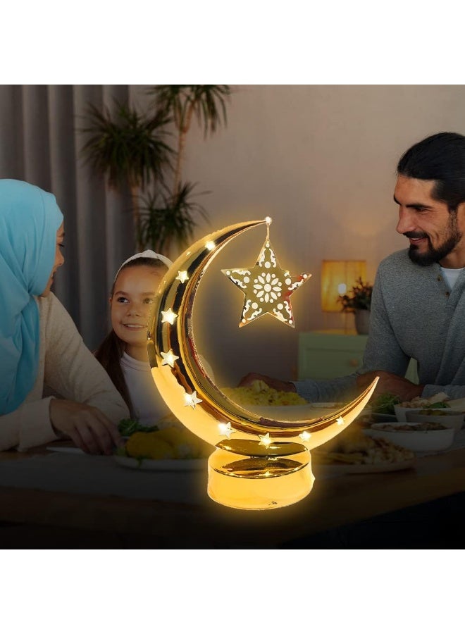 MOONCEE Gold Metal Table Centrepiece - Crescent Moon & Hanging Star