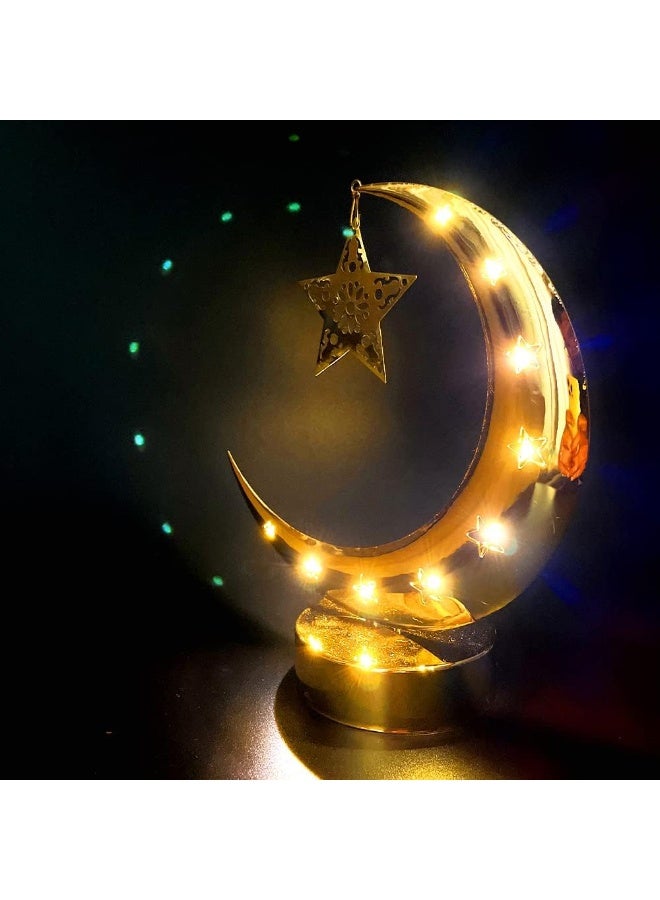 MOONCEE Gold Metal Table Centrepiece - Crescent Moon & Hanging Star