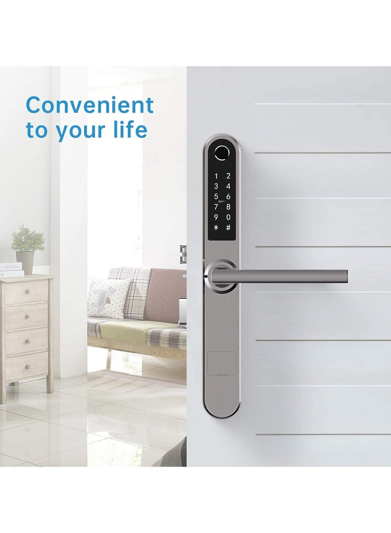 Slim Smart Fingerprint Door Lock with Handles Keyless Entry, Bluetooth Fingerprint Keypad, Card and Keyless Unlock for Aluminum and Wooden Doors