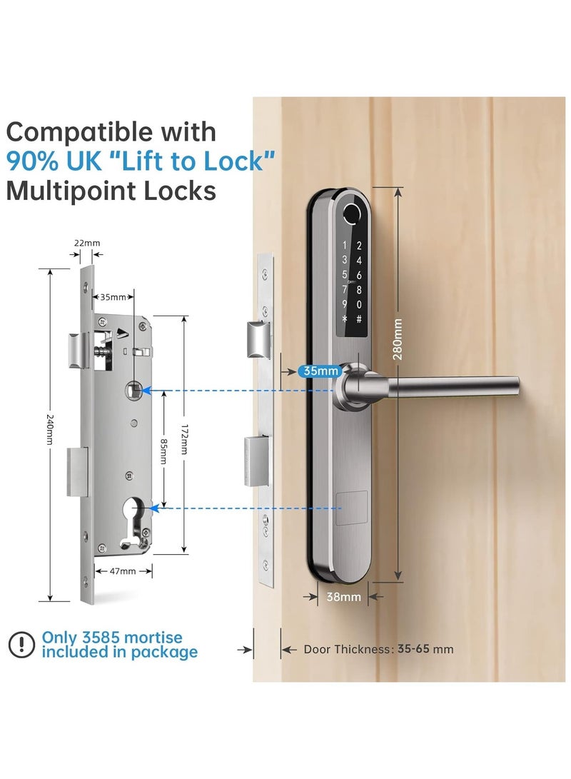 Slim Smart Fingerprint Door Lock with Handles Keyless Entry, Bluetooth Fingerprint Keypad, Card and Keyless Unlock for Aluminum and Wooden Doors