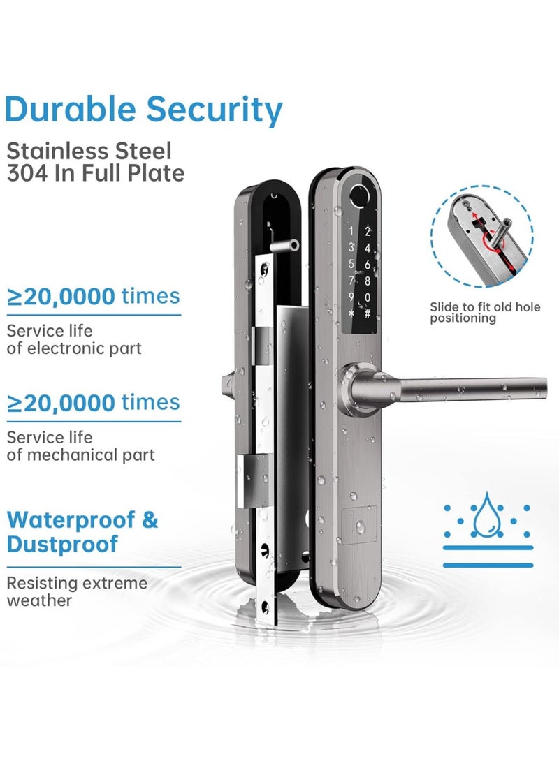 Slim Smart Fingerprint Door Lock with Handles Keyless Entry, Bluetooth Fingerprint Keypad, Card and Keyless Unlock for Aluminum and Wooden Doors