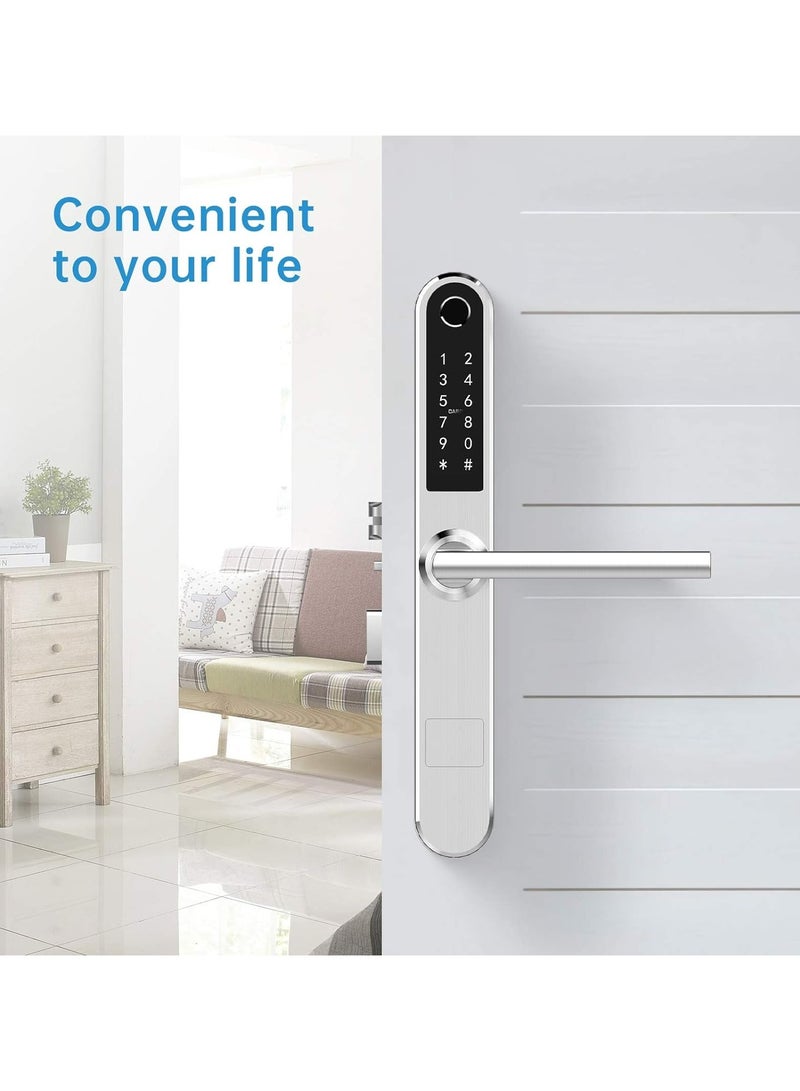 Slim Smart Fingerprint Door Lock with Handles Keyless Entry, Bluetooth Fingerprint Keypad, Card and Keyless Unlock for Aluminum and Wooden Doors