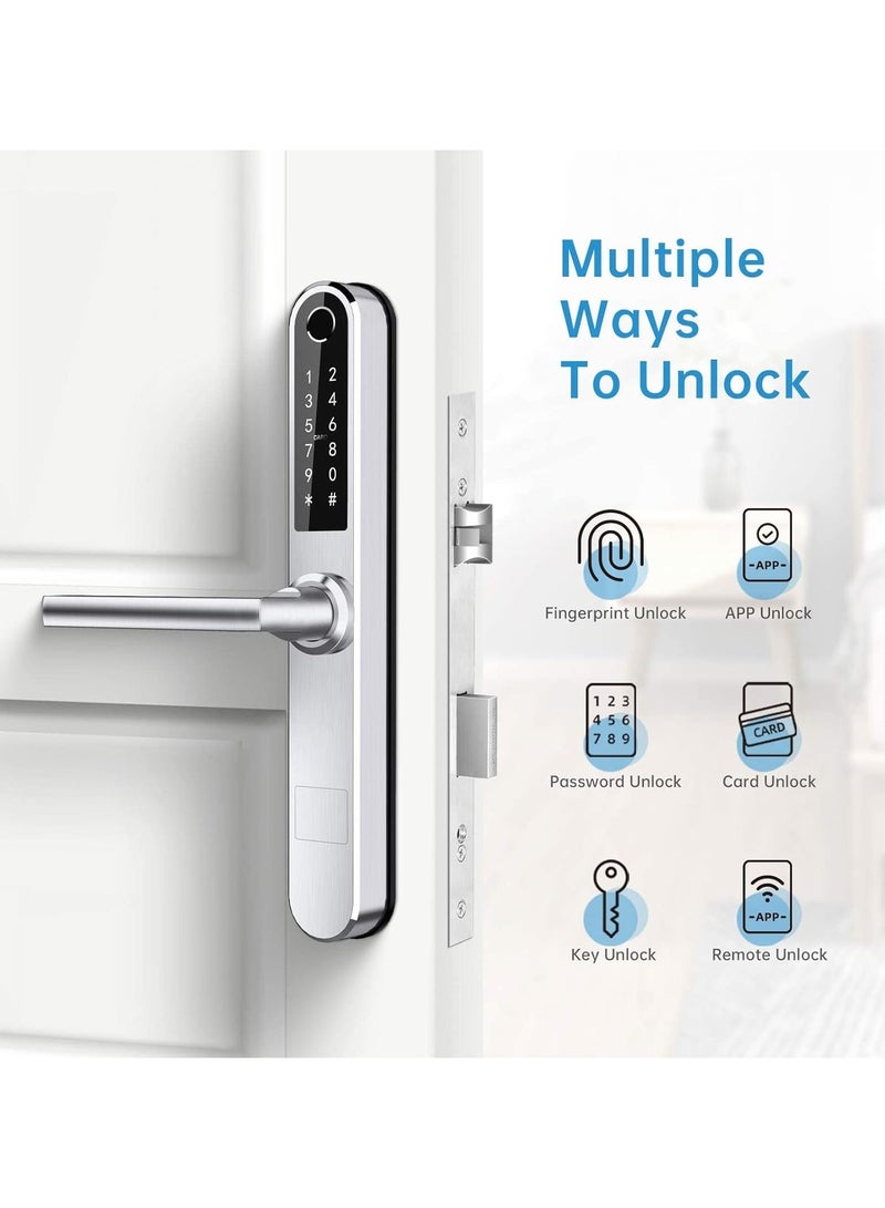 Slim Smart Fingerprint Door Lock with Handles Keyless Entry, Bluetooth Fingerprint Keypad, Card and Keyless Unlock for Aluminum and Wooden Doors