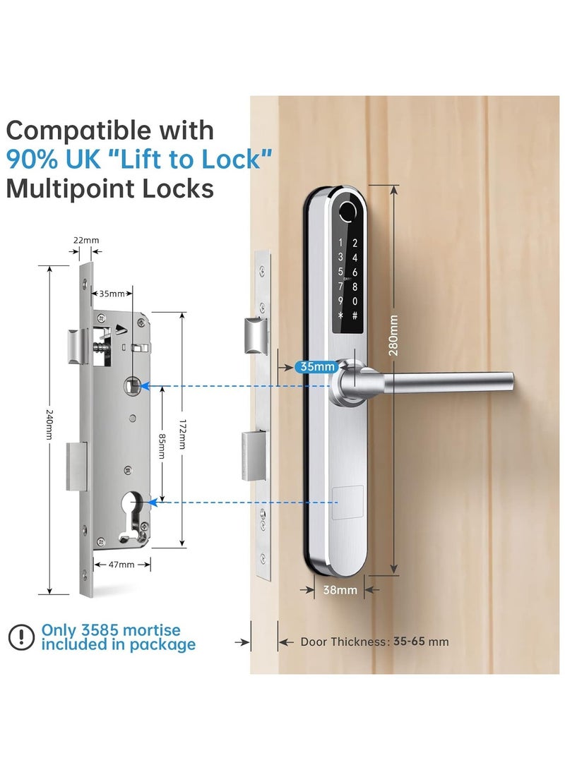 Slim Smart Fingerprint Door Lock with Handles Keyless Entry, Bluetooth Fingerprint Keypad, Card and Keyless Unlock for Aluminum and Wooden Doors