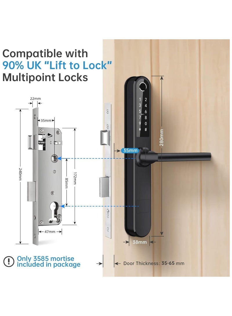 Slim Smart Fingerprint Door Lock with Handles Keyless Entry, Bluetooth Fingerprint Keypad, Card and Keyless Unlock for Aluminum and Wooden Doors