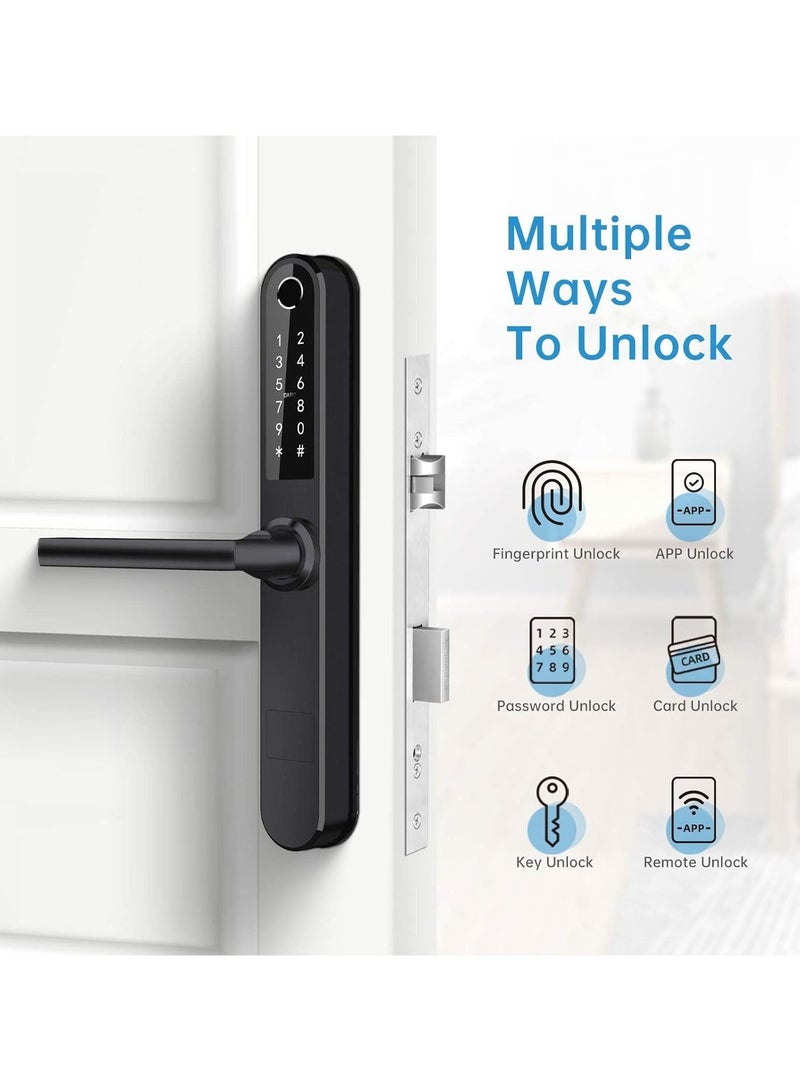 Slim Smart Fingerprint Door Lock with Handles Keyless Entry, Bluetooth Fingerprint Keypad, Card and Keyless Unlock for Aluminum and Wooden Doors