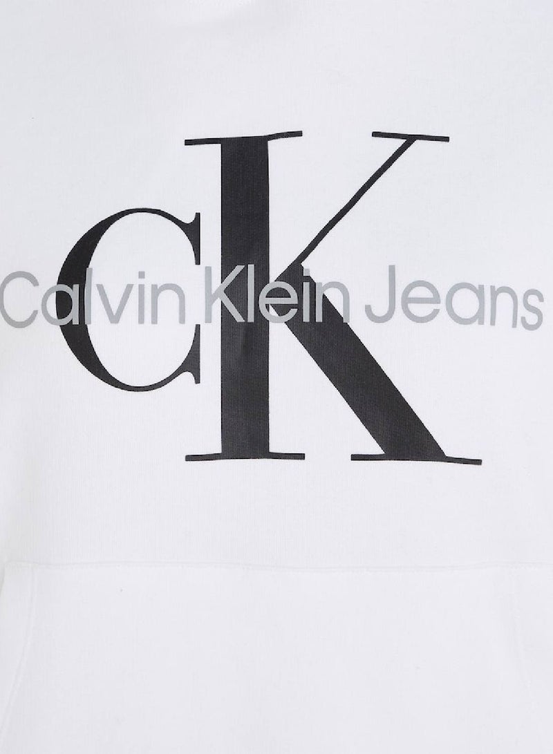 Calvin Klein Jeans Women's Hoody - Long Sleeves - Sportswear - Cotton Sweatshirt, White