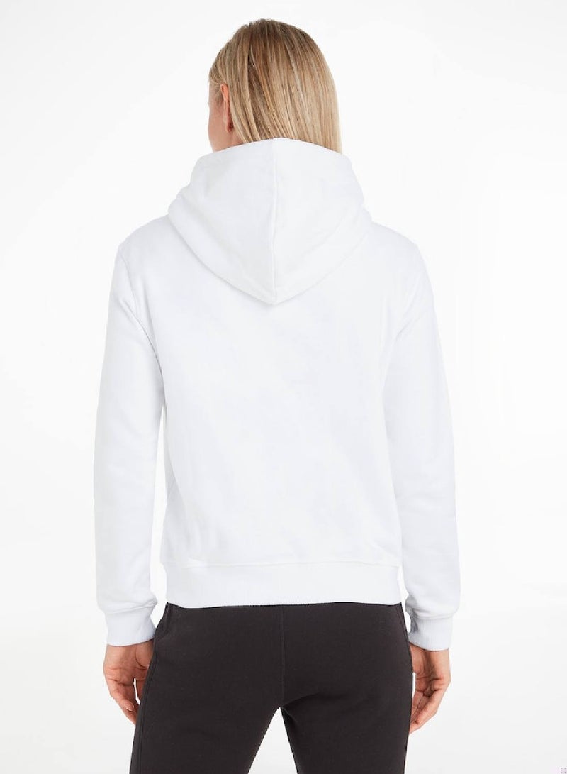 Calvin Klein Jeans Women's Hoody - Long Sleeves - Sportswear - Cotton Sweatshirt, White